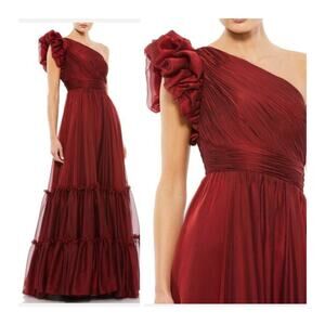 Mac Duggal 67878 Formal Red One Shoulder Dress Maxi A Line Gown 16 Burgundy Wine